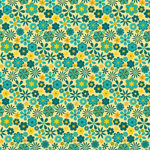 Vintage Floral Teal and Yellow Small Scale