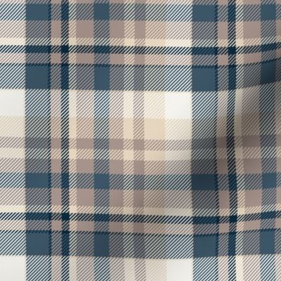 Plaid, Light Blue Tan Tartan  Plaid Check Pattern Off White