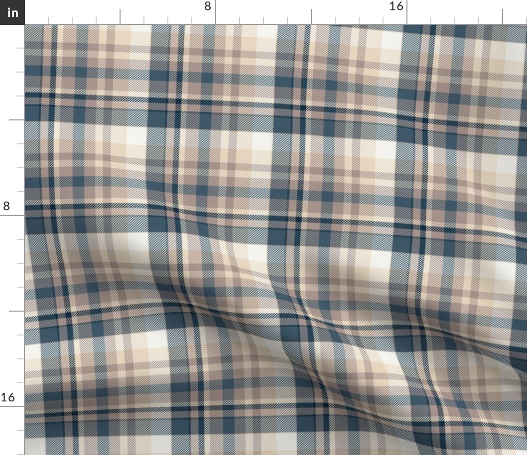 Plaid, Light Blue Tan Tartan  Plaid Check Pattern Off White