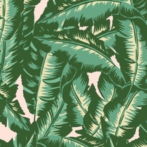 Retro Banana Leaf Palm Print in Green and Pink