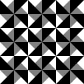 Six Inch Black, Medium Gray, and White Double Pinwheel Triangles