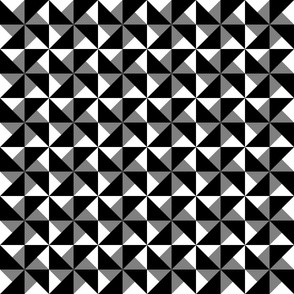Three Inch Black, Medium Gray, and White Double Pinwheel Triangles