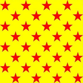 One Inch Red Stars on Yellow