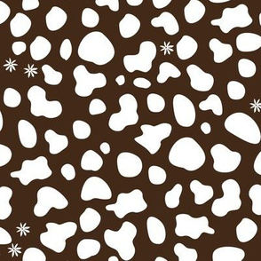 cow pattern with blossoms - white / brown