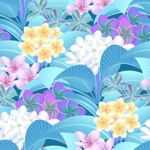 Tropical Hawaiian Plumeria Plants and Flowers // Deep SkyBlue, Sky Blue, Yellow, Pink, Purple, White