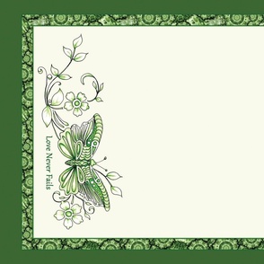 Love Never Fails Butterflies Flower Tea Towel Green Cut & Sew Fat Quarter 27x18