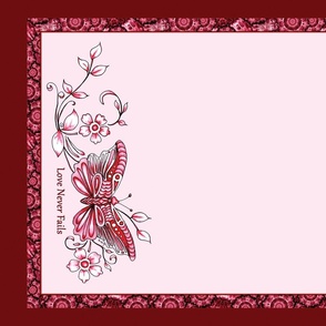 Love Never Fails Butterflies Flower Tea Towel Red Cut & Sew Fat Quarter 27x18