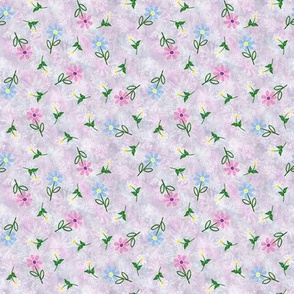 Embroidered Flowers  on Pink Lavender Sunprint Texture