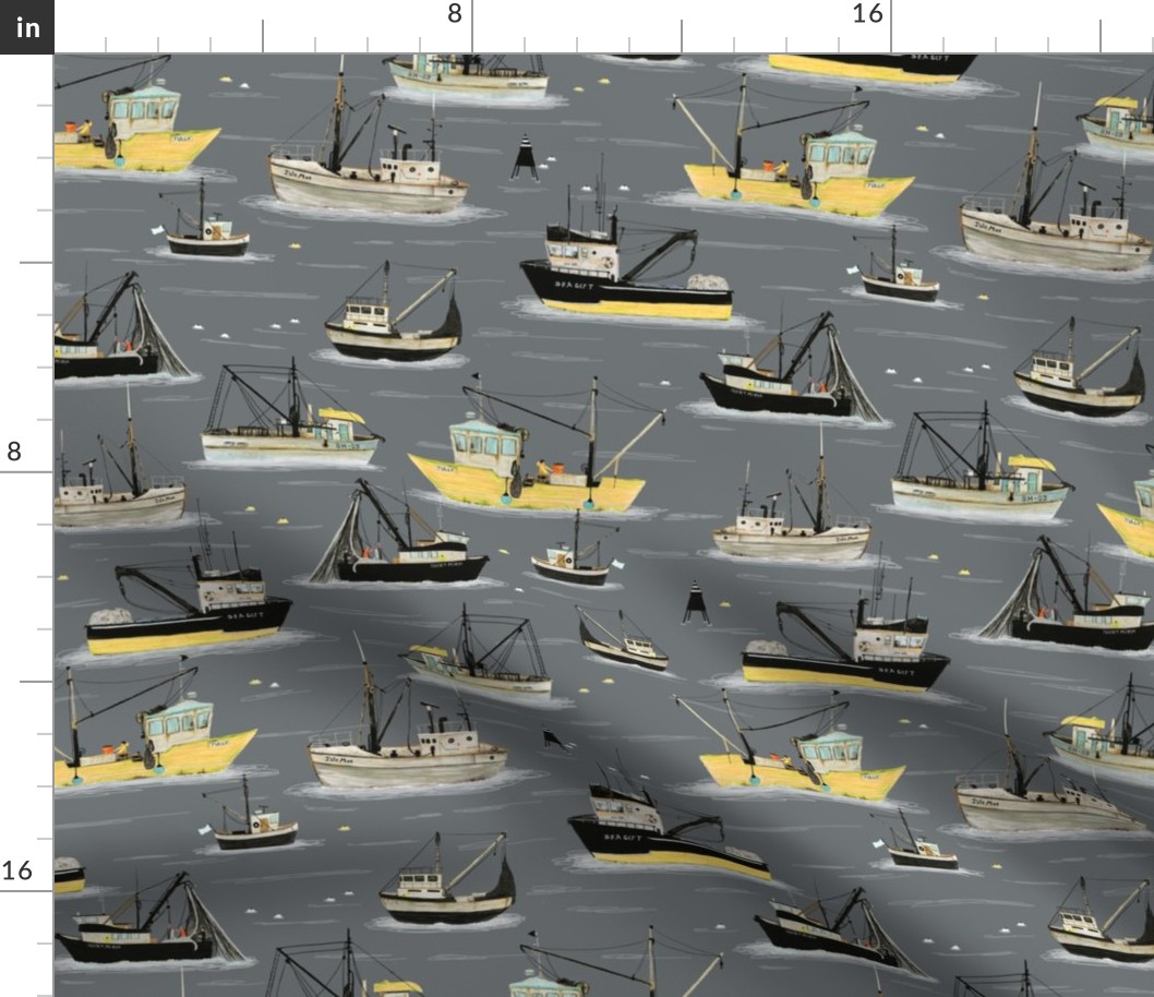 Fishing fleet gray and yellow 