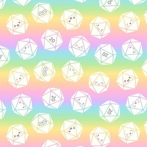 Kawaii d20: White on Pastel Rainbow Gradient (Small Scale)