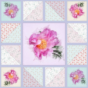 Peony Faux Quilt Top in Springtime Hues IV