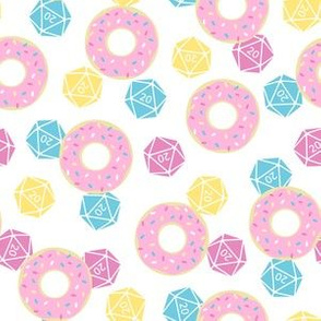 Donuts n' d20s: Pink, Aqua & Yellow on White (Small Scale)