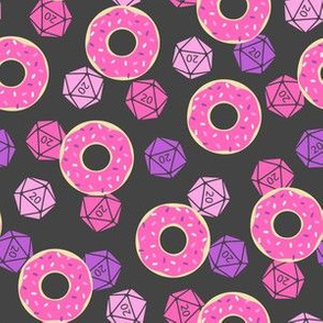 Donuts n' d20s: Purples & Pinks on Dark Gray (Small Scale)