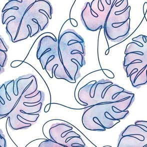 Monstera Leaves Pattern in a Cotton Candy Color Palette