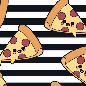 Large Cute Pizzas on Midnight Black Stripes