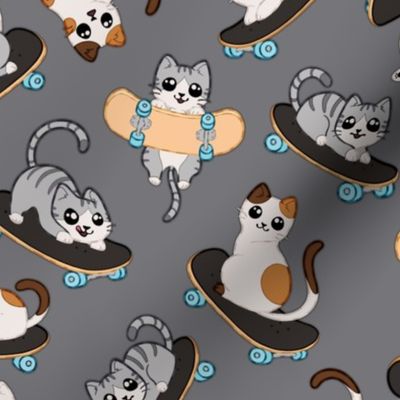 Cats Go Skateboarding! Pattern on Mouse Grey
