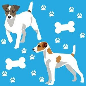 Jack Russel Terrier Dogs and paw prints Dog fabric