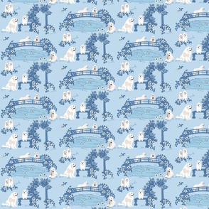 small scale // Great Pyrenees and Blue Toile French countryside