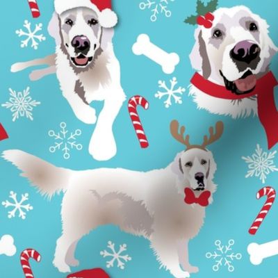 English Cream Golden Retriever Dog Holiday Santa Hat snowflake Christmas Large print