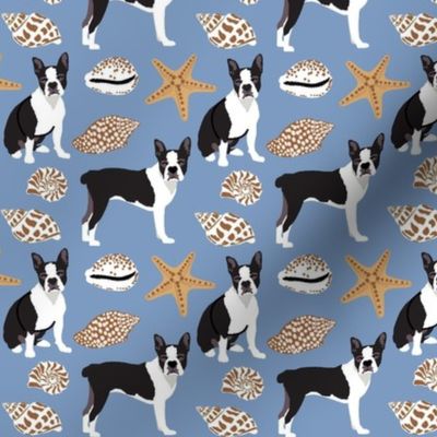 Boston Terrier dogs sea shells sea fish ocean  summer vacation beach dog fabric