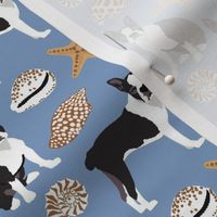 Boston Terrier dogs sea shells sea fish ocean  summer vacation beach dog fabric