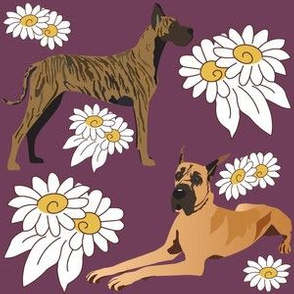 Great Dane Dogs and Daisy flowers dog fabric
