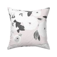 Cottagecore Hand painted Floral Roses White Pink Gray