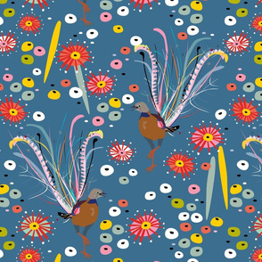 Lyrebird fabric blue