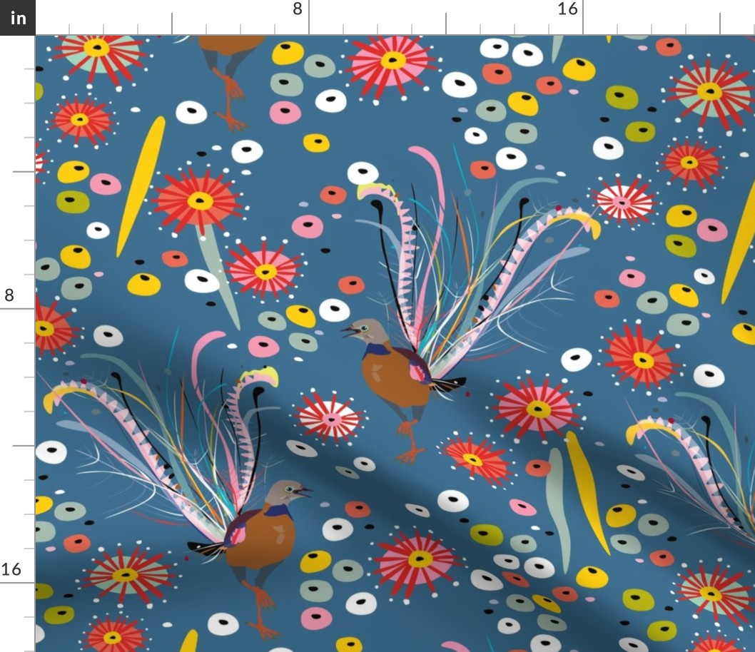 Lyrebird fabric blue