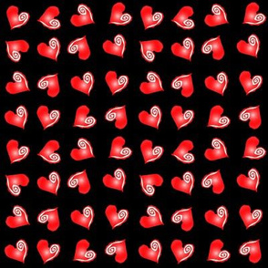 1 inch hearts on black background