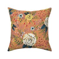 Painted Garden - Medium on Coral Linen