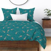Common Carp- Salmon Coral on Teal- Large Scale