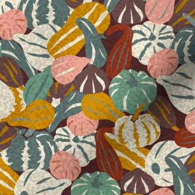 Autumn Potpourri- Pumpkin Patch- Fall colors on Burgundy- Regular Scale