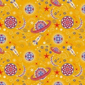 Space Mandala Adventure- Yellow Mustard- Regular Scale