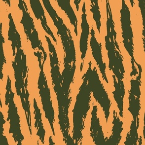 Tigris Nouveau Stripes- Tiger Print- Orange Olive- Large Scale