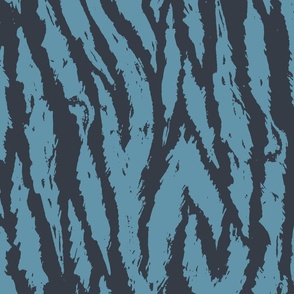 Tigris Nouveau Stripes- Tiger Print- Sky Blue Charcoal- Large Scale