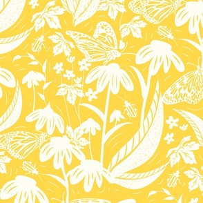 Botanical Block Print- Spring Wilderness- Mustard- Large Scale