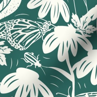 Botanical Block Print- Spring Wilderness- Myrtle Green- Large Scale