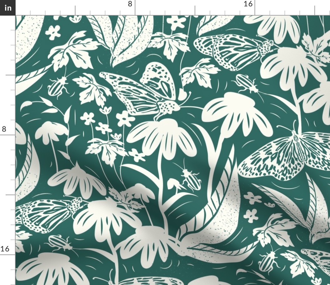 Botanical Block Print- Spring Wilderness- Myrtle Green- Large Scale
