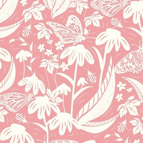 Botanical Block Print- Spring Wilderness- Light Salmon Pink- Large Scale
