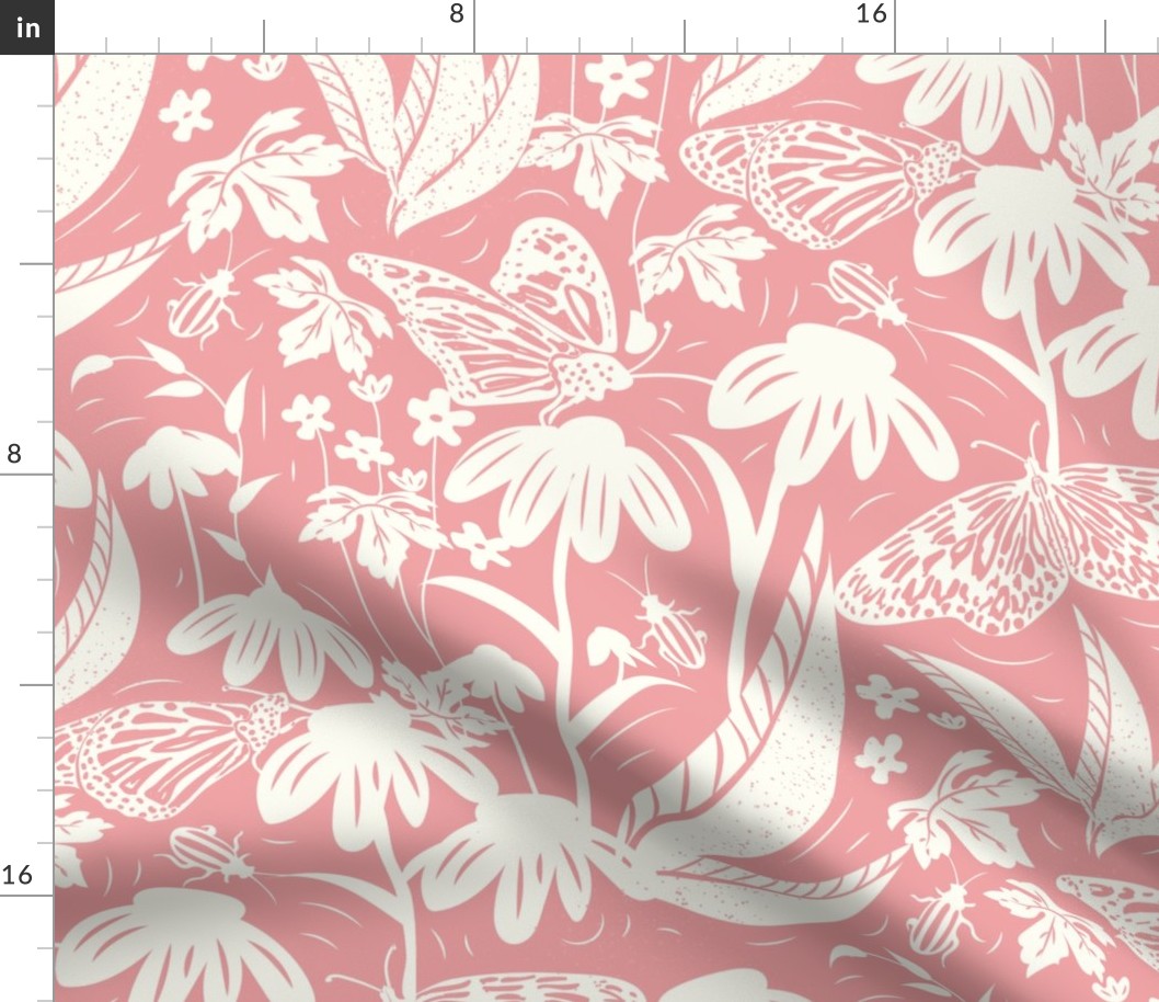 Botanical Block Print- Spring Wilderness- Light Salmon Pink- Large Scale