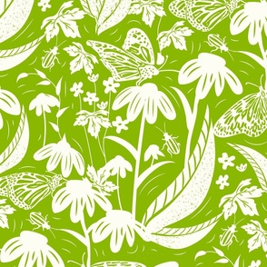Botanical Block Print- Spring Wilderness- Chartreuse Green- Large Scale