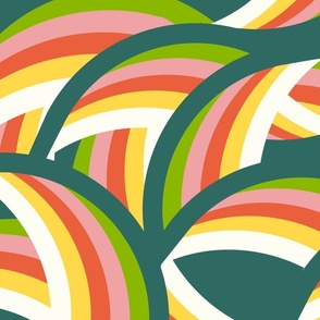 Soaring Ways- Modern Geometric Rainbow Stripes- Myrtle Green- Large Scale
