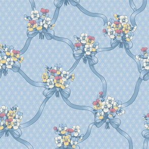 Sweet rococo ribbons and pansies - dusty blue