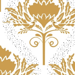 Luxe Maxima- Folk Protea Nouveau- Gold White- Jumbo Scale