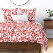 Luxe Maxima- Folk Florals and Birds- Red White- Large Scale