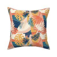 Abstract Palm Tree Summer Leaves Blue Orange White
