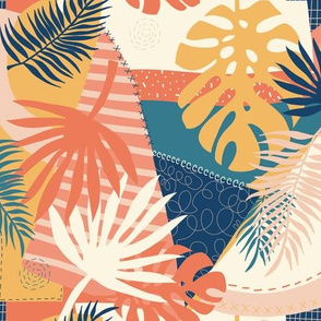 Abstract Palm Tree Summer Leaves Blue Orange White