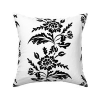 Luxe Maxima- Folk Floral Stripes- Black White- Large Scale