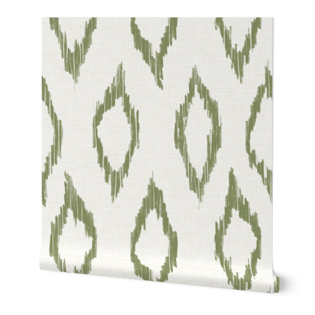 Sketchy Ikat Argyle Diamond  - white & sage - linen texture